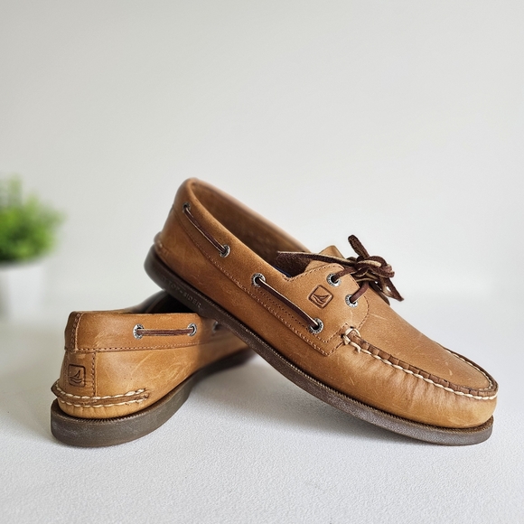 Sperry Top Sider Sahara Tan Genuine Leather Boat Shoe Men Size